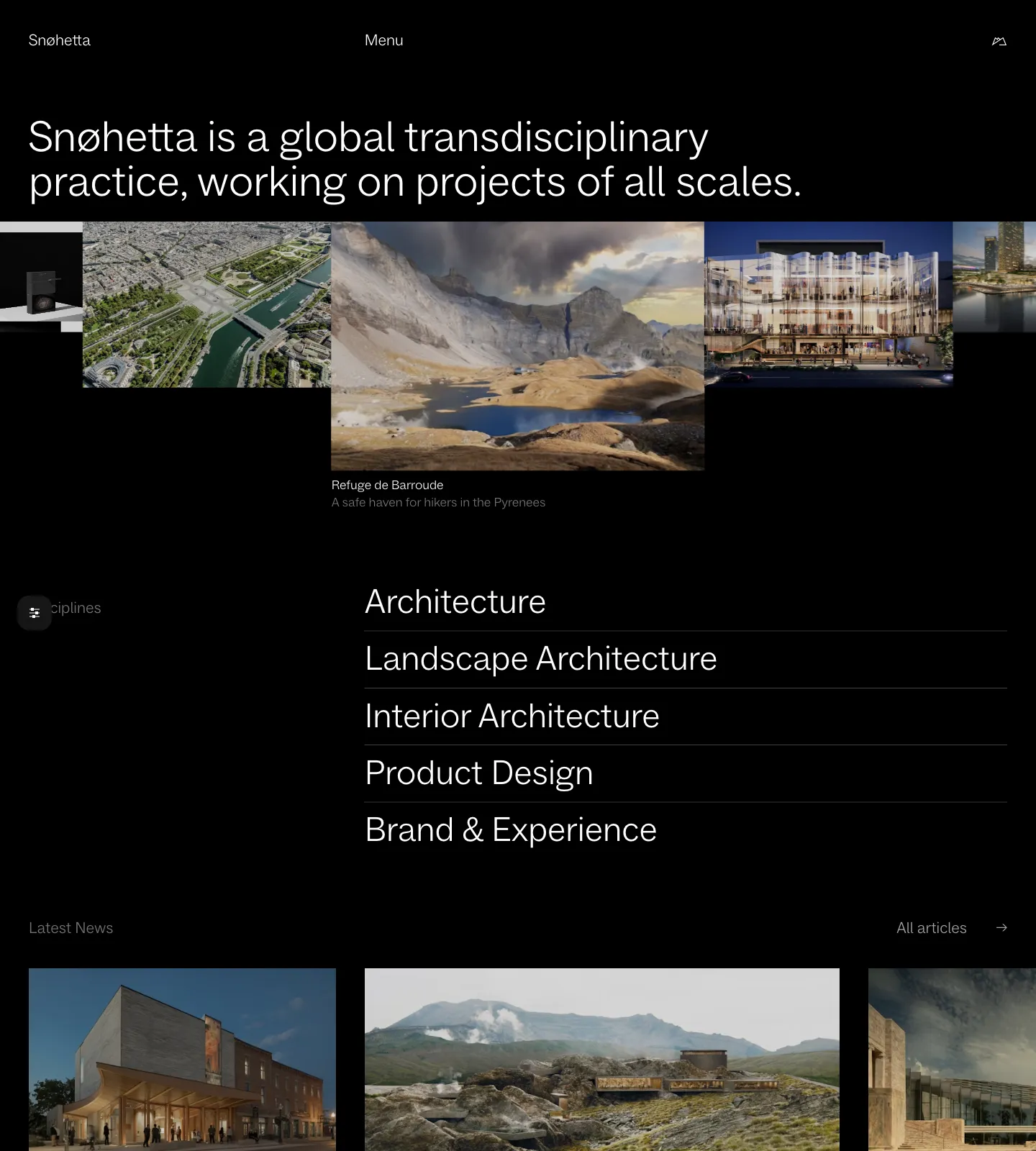 Screenshot of https://snohetta.com